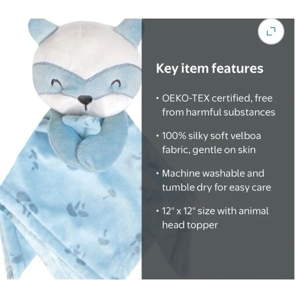 Modern Moments Gerber Raccoon Lovey Mushroom Fleece Blue Minkey Security Blanket